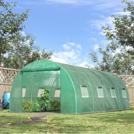 Serra calpestabile 590x300x200 cm, copertura in plastica, porta con zip, struttura in acciaio, verde (1/5)