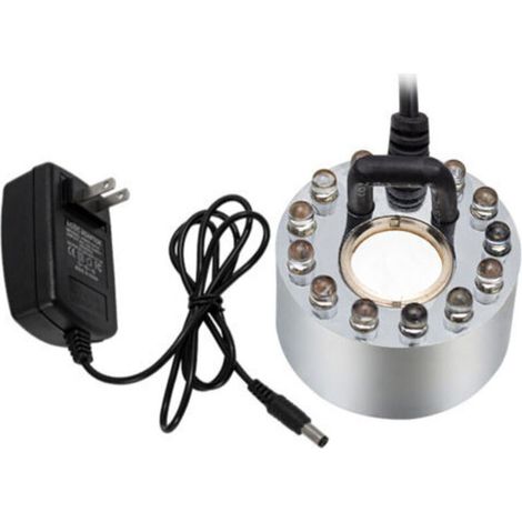 Brumisateur à Ultrasons avec 12 LED 20MM Lumières Colorées, 24V Fontaine d'eau Étang Brouillard Machine, Ultrasons Mist Maker Fogger pour Réservoir de Poissons de Rocaille (avec Adaptateur)