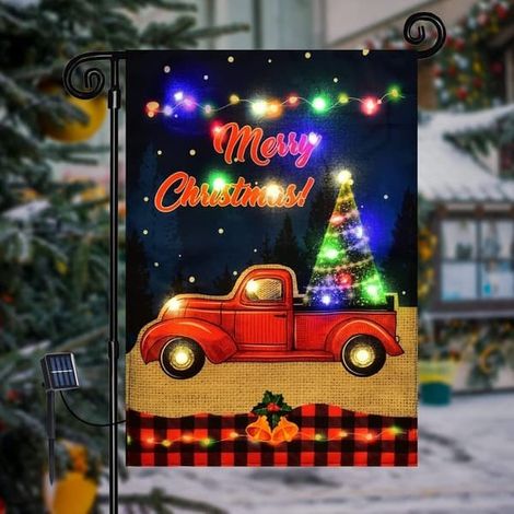 Drapeau de jardin Bonhomme de neige à LED, drapeau d'hiver pour cour 30x46 double face (drapeau BONHOMME DE NEIGE lumineux - 30 x 46 cm) (1/5)