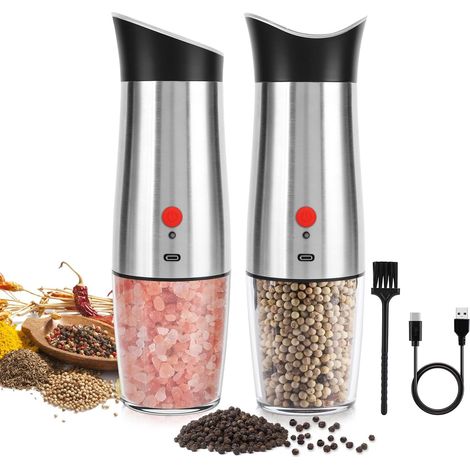 Moulin à Poivre et Sel Électrique: - Automatique Gravité Moulin à Sel Rechargeable USB, 170ml de Haute Capacité Grain Grossier Réglable (1/5)