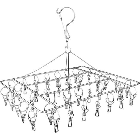 Secador de calcetines, acero inoxidable, 30 pinzas, giratorio antienredos, para lencería y ropa de bebé. (1/5)