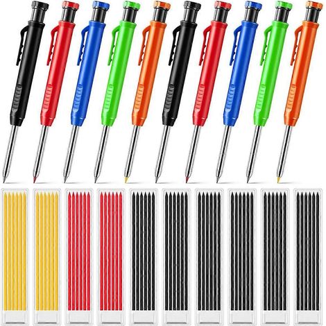 10 crayons de charpentier solides avec 60 recharges, porte-mines à mine longue et trou profond, marqueurs. (1/5)