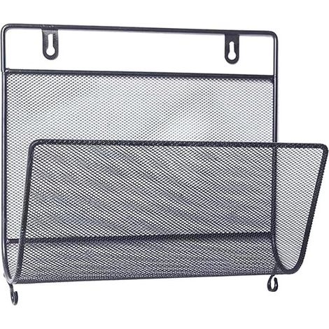 Revistero de pared - Estante para sábanas - Almacenamiento elegante - Decoración de pared moderna - 12x29x27 cm - Negro (1/2)