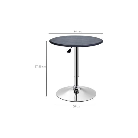 Table haute de bar noire en acier chromé avec plateau rond Ø63 cm et hauteur réglable de 67 à 93 cm pour cuisine salon et salle à (1/5)