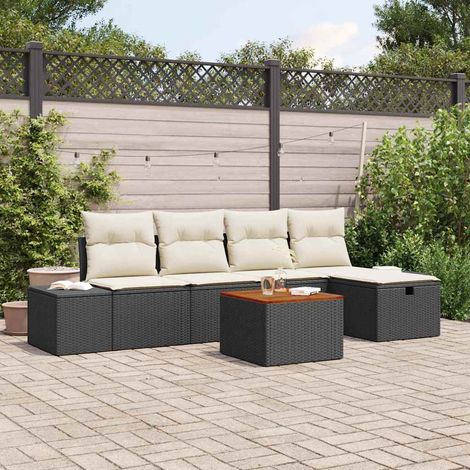 Set Divano da Giardino con cuscino 6 pcs Nero polyrattan vidaXL (1/5)