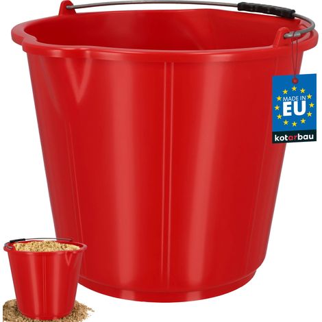 KOTARBAU® Seau de Maçon 21 L - Seau de Chantier - avec Bec Verseur - PEHD - Seau à Mortier - Seau de Construction - Seau à Plâtre - avec Anse et Graduation - Rond - Rouge (1/4)