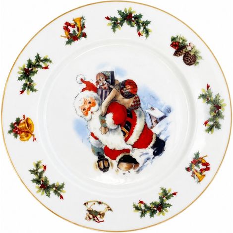 Assiette ronde en céramique de 20 cm (8 pouces), motif Père Noël, 20 x 1,5 cm, vaisselle de Noël.