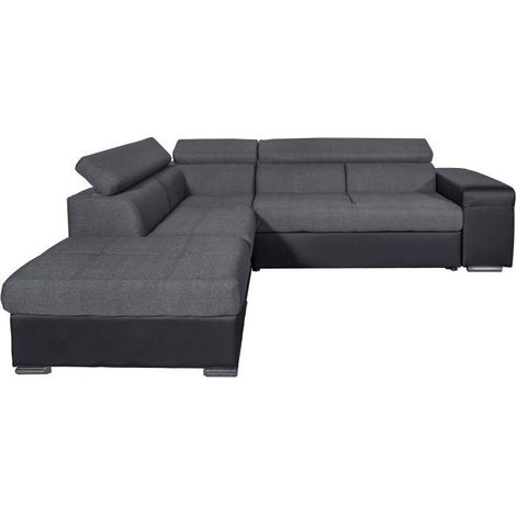 Canapé d'Angle Gauche Convertible "Zemy" 262cm Gris & Noir