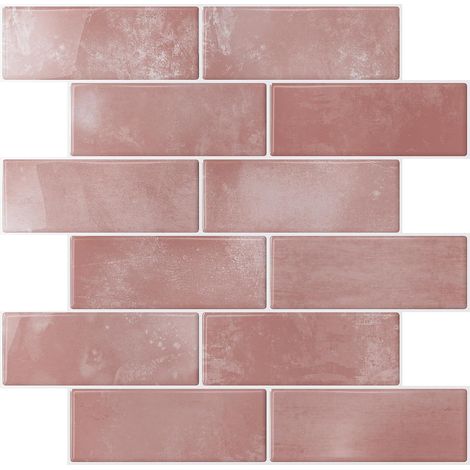 Carrelage Adhesif Mural Cuisine Rectangles Rose Carreaux Adhesif Salle de Bain Crédence Adhésive Cuisine Stickers Carrelage Dalle PVC Adhesive Murale Blanchisseries 30.5cm×30.5cm 6 Pièces (1/5)