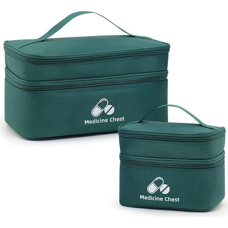 2 Pièce Trousse de Secours Vide, Trousse Pharmacie Voyage Double Étage, Trousse de Secours Complete Grande Capacité, Boite a Medicament, Vert (1/5)