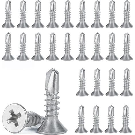 150 Pièces de Tôle de 4.2 x 16 mm Vis Autotaraudeuses en Tôle, Vis Autoforeuse Metal, Acier Inoxydable 410 Vis à Tête Plate Phillips, pour Métal Bois Meubles Appareils électriques Produits (1/5)