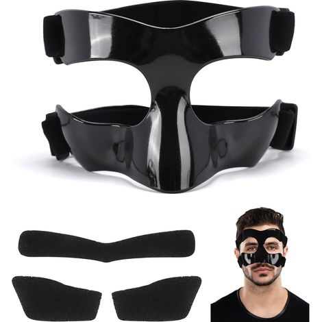 Masque de Protection Nez, réglable Masque de Protection Respirant avec Rembourrage, adapté aux Adolescents, Sport Basket-Ball Accessoires de Football, Plein Cadre Noir (1/5)