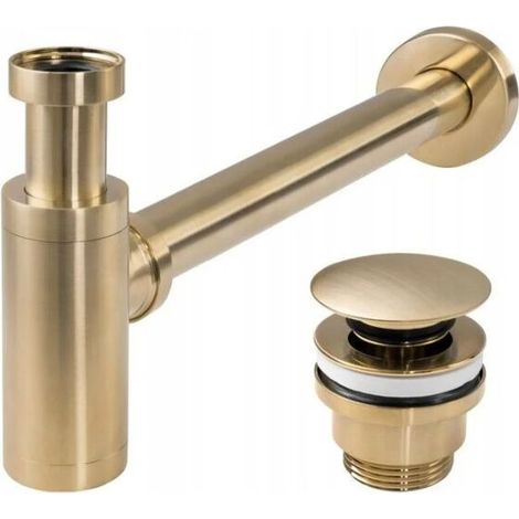 Goldfarbener Messing-Abflusssieb für Küchenspülen, kompatibel mit allen Standardspülen, geruchsdichtes und verstopfungssicheres System, werkzeuglose Montage.