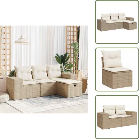 4-tlg. Garten-Sofagarnitur mit Kissen Beige Poly Rattan - Gartensofa Set - Garten Sofa Set - Outdoor Sofa Set - Garten Sofagarnitur (1/5)