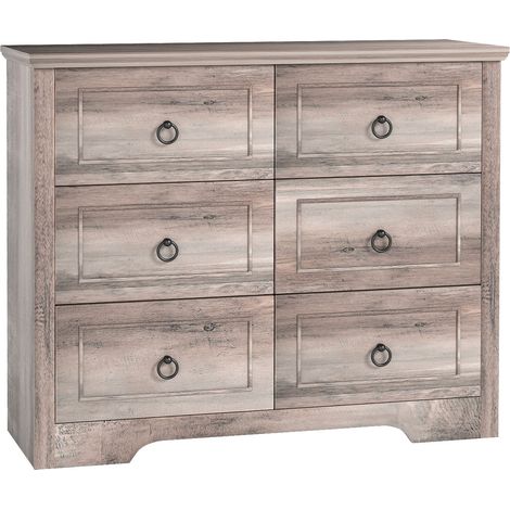 Commode 6 Tiroirs Gris Rustique - Meuble de Rangement avec Poignées Faciles pour Salon Chambre Entrée (1/5)