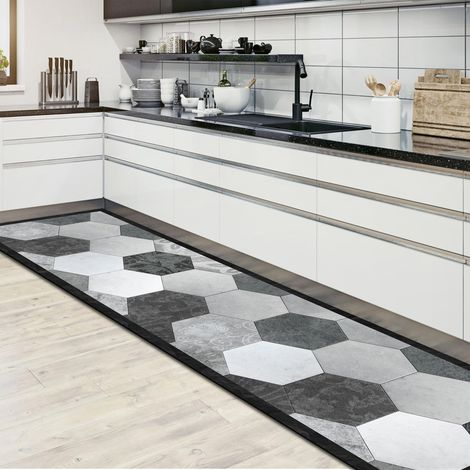 passatoia in vinile "runner" fantasia "grey exagons", 240x50 cm (1/5)