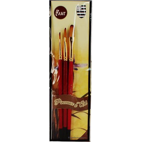 Lot De 3 Pinceaux D'Art - Usé Bombé N°0/4/6 - Amt