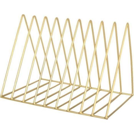 1 Porte-revues Métal, 9 Fentes, Étagère Triangle Or, Rangement Bureau 25,8cm (1/4)