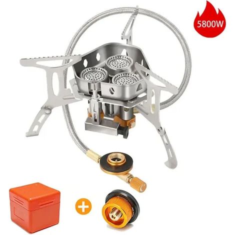 Réchaud à gaz de camping puissant, résistant au vent, brûleur touristique portable, réchaud de camping, équipement de chauffage pour pique-nique et randonnée en plein air, réchauds de cuisine portable (1/5)