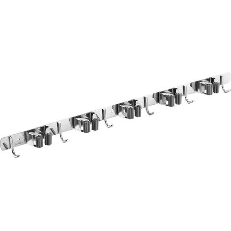 MACLEAN MC-185 : SUPPORT MURAL POUR OUTILS DE JARDIN, SERPILLIÈRE ET BALAI , SUPPORT MURAL EN ACIER, 60 CM, 20 KG, 5 SUPPORTS, 6
