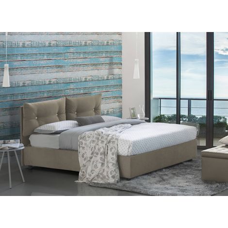 Talamo Italia Cama individual Adelaide, Cama contenedor con revestimiento de tela, 100% Made in Italy, Apertura frontal, adecuado para colchón 80x190 cm, Tórtola, con embalaje reforzado (1/5)