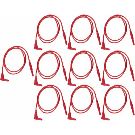 Jeu de 10 cordons de test banane mâle-mâle, protection télescopique J.70026, 4mm, rouge, pour connectique électrique et mesure. (1/5)