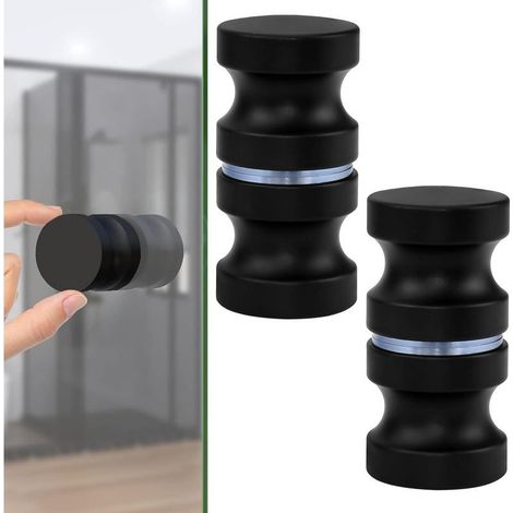 Lot de 2 paires de poignées de porte de douche rondes, bouton de porte de douche en métal et verre pour armoire, penderie, salle de bain, bureau (noir) (1/5)