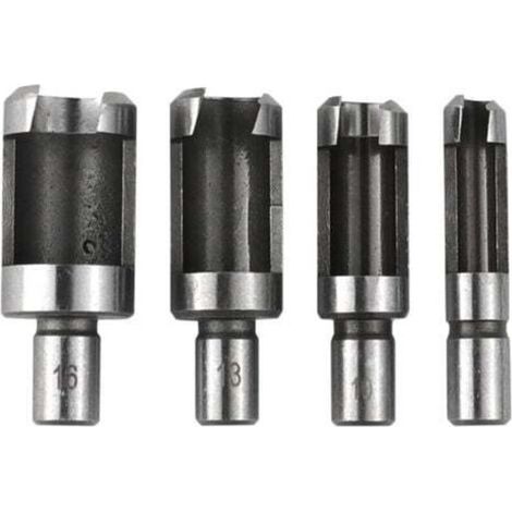 [JAMAIS UTILISÉ] 4 Pièces 6/10/13/16 mm Bois Plug Cutter Set, Tige Ronde Forets à Tenon en Acier au Carbone, Mèche à Bouchon Bois, Coupe-Bouchons Drill Bits Standards, pour le Travail du Bois