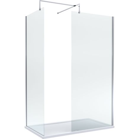 8mm Glass Walk In Wetroom Screens with Chrome Profile and White Shower Tray - 1400 x 900mm (1/2)