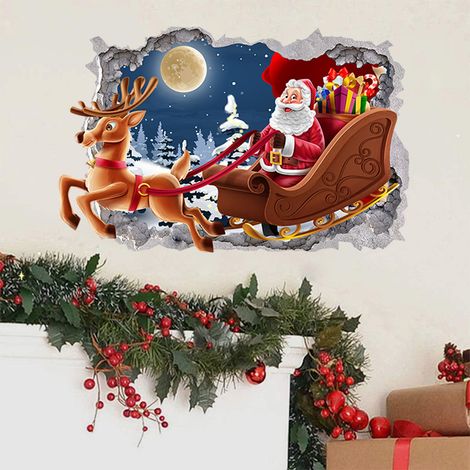 Stickers muraux de Noël pour fenêtres, Père Noël, rennes, train de Noël (1/5)