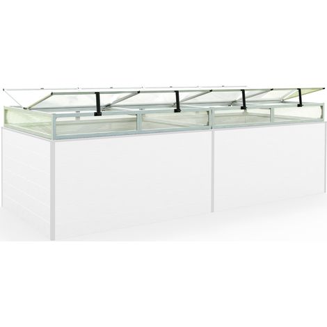 Frühbeetkasten 297x119 cm Frühbeetaufsatz Aufzucht Treibhaus, Aluminium mit Polycarbonat Doppelstegplatten, UV-beständig, inkl. Öffnungsklappen
