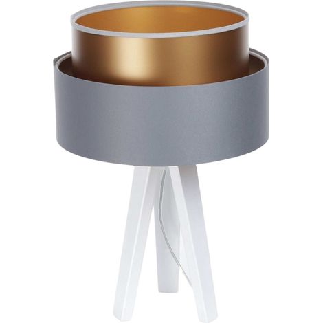 Lampe à poser design duo élégant effet satiné gris et cuivre - Gris satiné intérieur cuivre (1/4)