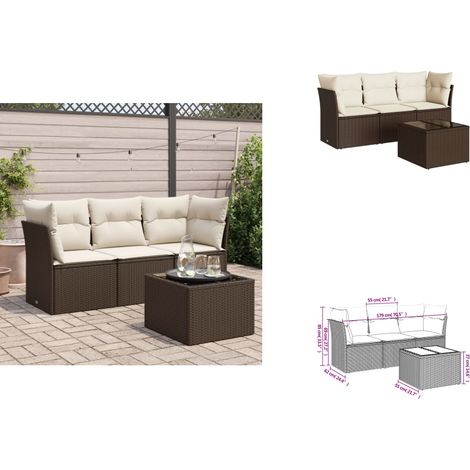 4-tlg. Garten-Sofagarnitur mit Kissen Braun Poly Rattan - Garten Sofagarnitur - Garten Sofagarnituren - Outdoor Sofagarnitur - Sofagarnitur Terrasse (1/3)