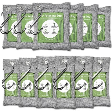 Lot de 12 sacs de charbon de bambou pour purifier l'air, absorbe les odeurs, absorbe l'humidité, désodorisant naturel pour voiture, désodorisant chaussures (1/5)