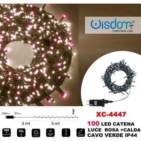 Trade Shop - LICHTERKETTE 100 GLÜHWÜRMCHEN LED LICHTER ROSA + WARMES GRÜNES KABEL IP44 XC-4447 -