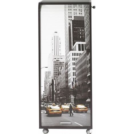 Grand caisson à rideau sur roulettes 3 tiroirs noir imprimé taxis jaunes Orga 108cm (1/5)
