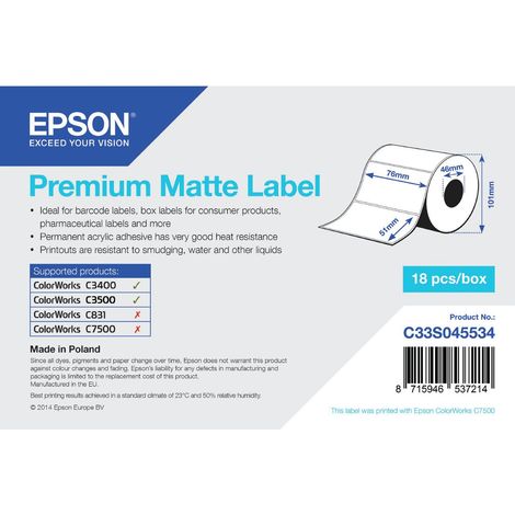 Epson Premium Matte Label - Die-cut Roll: 76mm x 51mm, 650 labels (1/2)