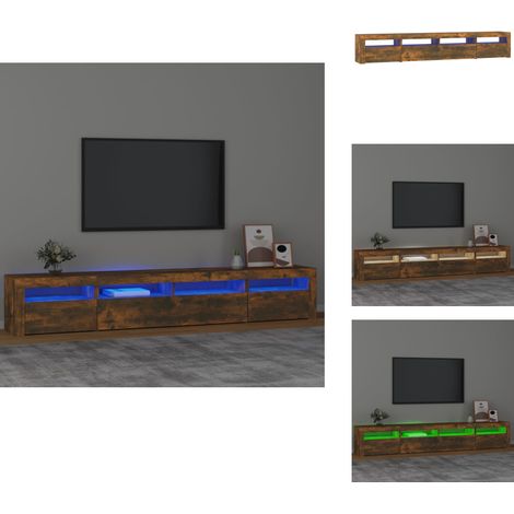 Meuble TV avec lumières LED Chêne fumé 240x35x40 cm - Meuble Tv - Meuble Audiovisuel - Télévision Murale - Étagère Tv - Meuble Rangement (1/5)