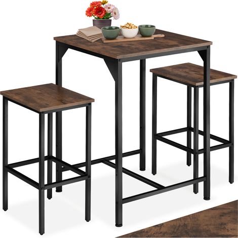 Lot de bar 3 parties table tabourets en panneau aggloméré bois foncé (1/5)