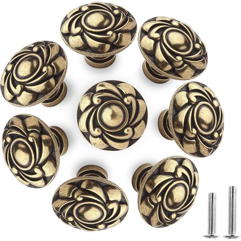 Pomo para muebles vintage, color bronce, para puerta, pequeño, de un solo orificio, redondo, para cajón, con tornillos, pomo antiguo para armario, zapatero, cocina (1/5)
