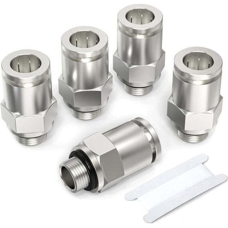 5 pièces 6mm Tube OD x PC6-M5 filetage male droit pousser pour connecter les raccords, connecteur pneumatique en cuivre nickelé (1/4)