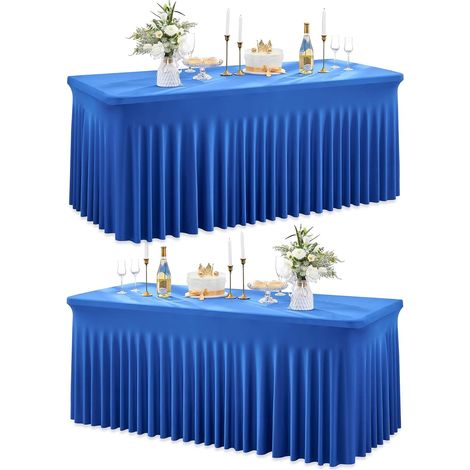 Lot de 2 nappes extensibles, polyester élasthanne, avec jupe ondulée, pour table rectangulaire 180 cm, banquet mariage (1/5)