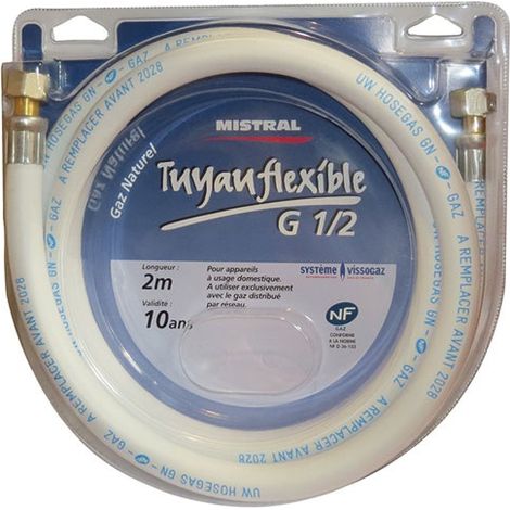 Tuyau gaz ville à visser 2m – Longueur flexible – Norme XPD 36.103 – Pression nominale PN 4 bar – Pour installations gaz de ville