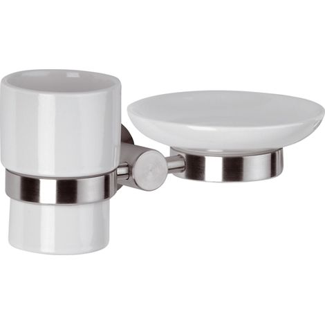 Supporto doppio con bicchiere e portasapone - serie minimal inox (1/3)