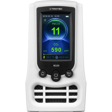 Trotec – Moniteur de qualité de l'air BQ30 – Détecteur de particules PM2.5 et PM10 – Mesure CO2, température et humidité – Écran couleur 3 pouces