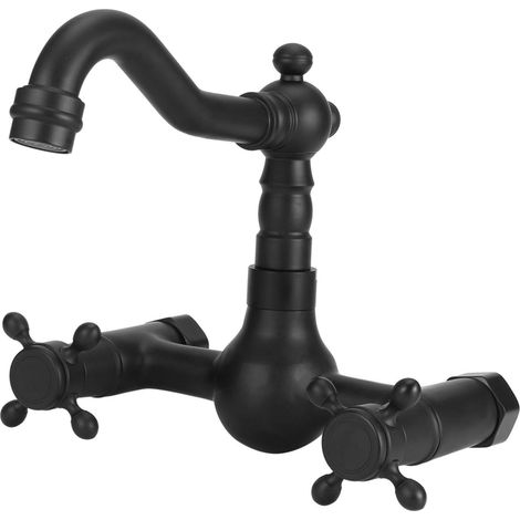 Grifo de pared de cobre para cocina, grifo de bañera, grifo de doble manija, grifo de agua fría y caliente, grifo de baño y cocina giratorio 360° (modelo B cucurbitan Court)