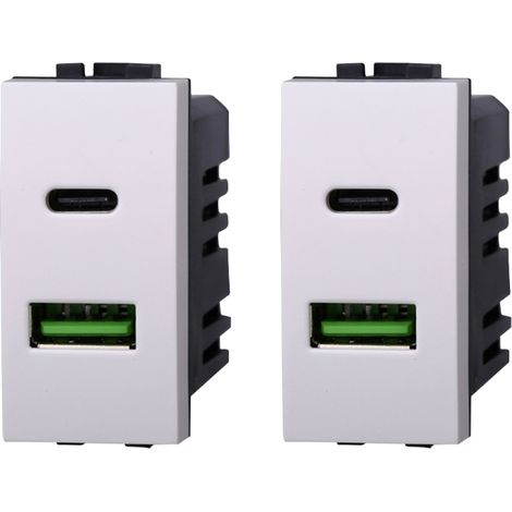 gloca Set 2 Prese USB 2 in 2 USB+TYPE-C 3.1A Compatibili Living (Bianco) (1/4)
