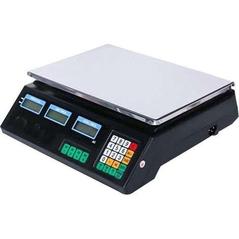 Bilancia elettronica digitale in acciaio inox con display LCD fronte/retro, calcolo del prezzo e funzione di pesatura. Bilancia a piattaforma professionale per negozi, ideale per la pesatura di frutta (1/4)
