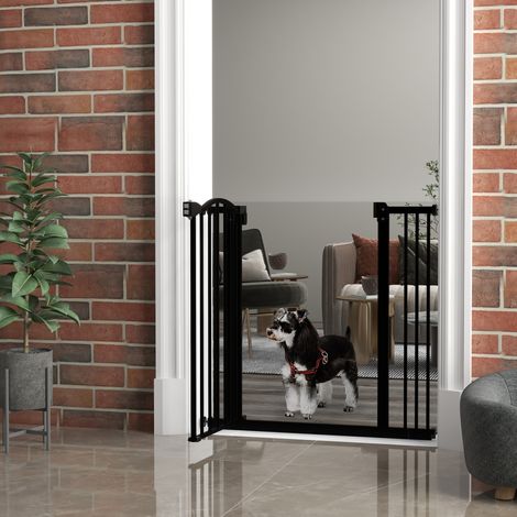 Barriera per cani con larghezza regolabile 74-87 cm, barriera di sicurezza per cani con 1 prolunga, nera