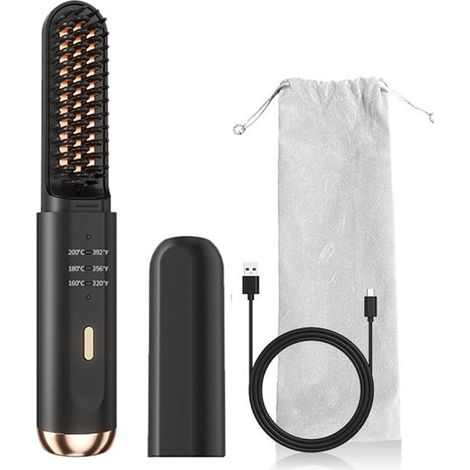 Brosse à Lisser Multifonctionnelle Sans à Ions Négatifs, Peigne Électrique à Chaud (Noir) (1/5)